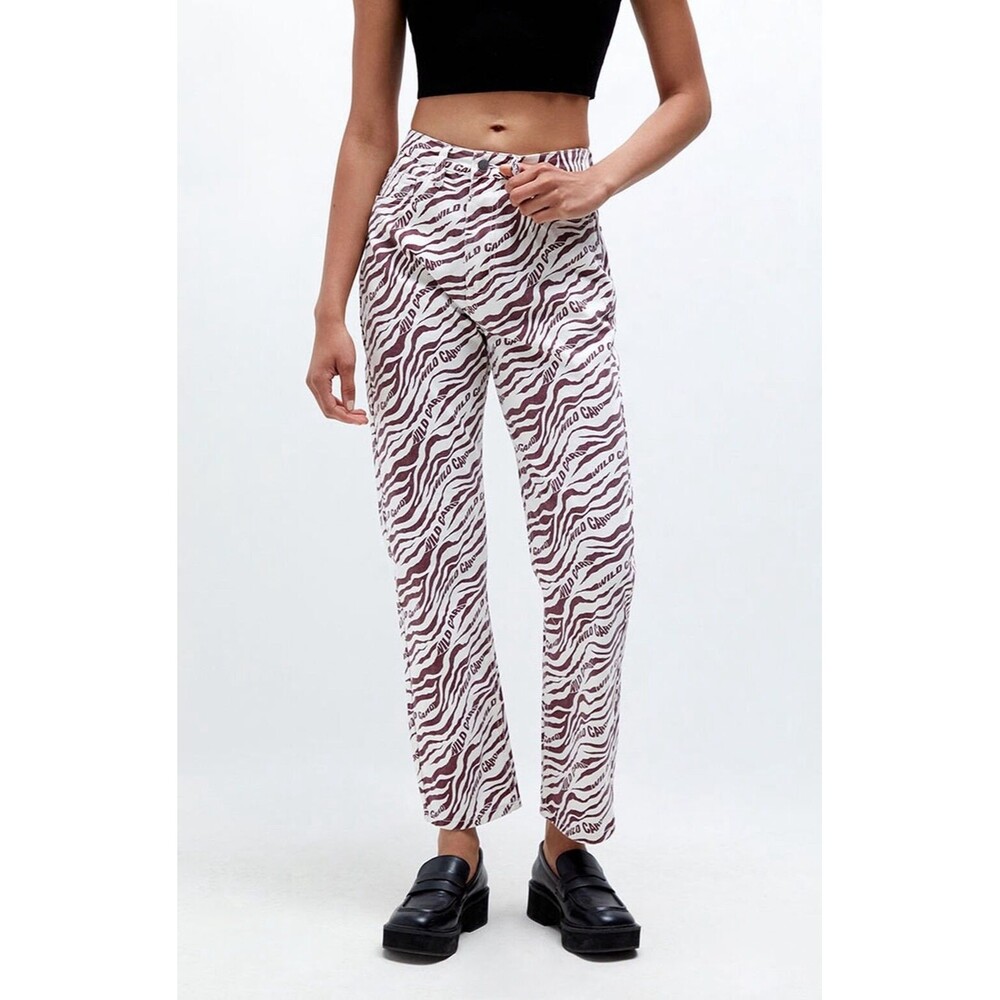 Daisy Street Zebra Print Baggy Punk Wild Card Graphic Jeans Size XL 34 NWT
